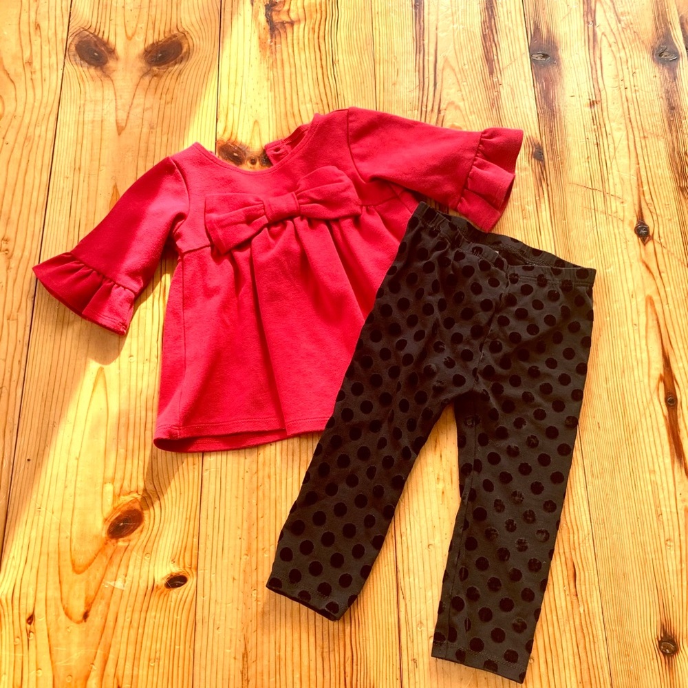 First Impressions Red Top/Black Pants Sz 18 Months